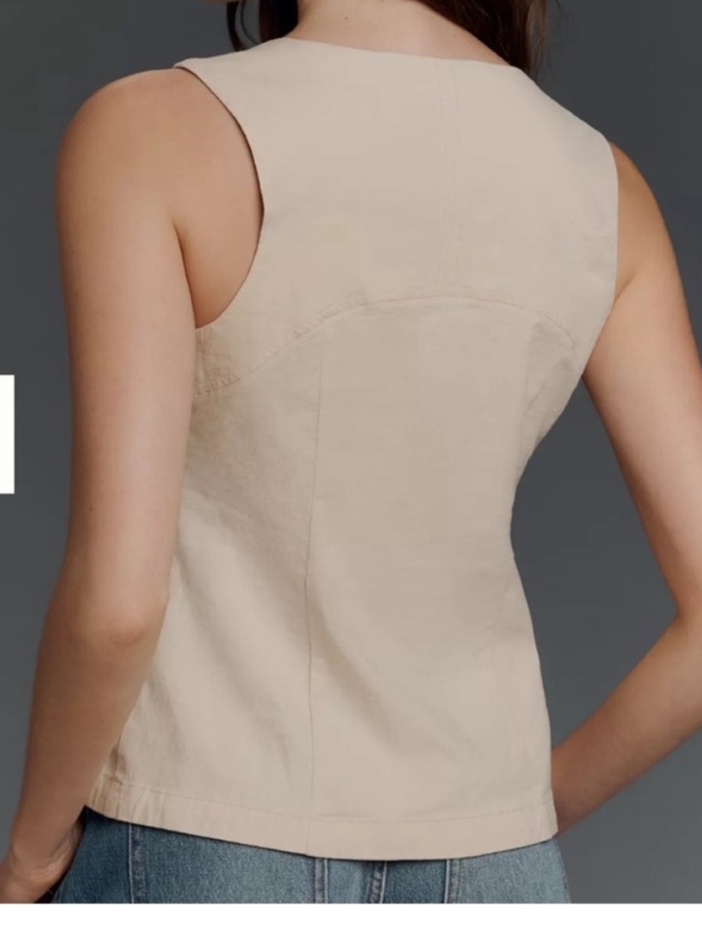 Anthropologie Cream Linen-Blend Sleeveless Button-Front Top XL - Picture 6 of 7